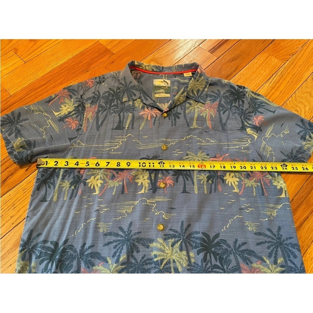 Tommy Bahama Palm Tree 100% Silk Short Sleeve Button Shirt Mens XL Blue - Picture 15 of 16
